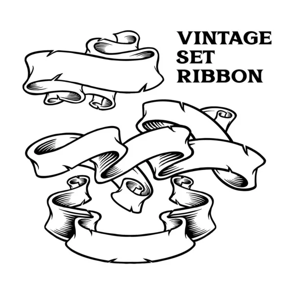 Vintage Ribbons Banner Set Scroll Ornament Monochrome Vector Illustrations Your — Stockový vektor