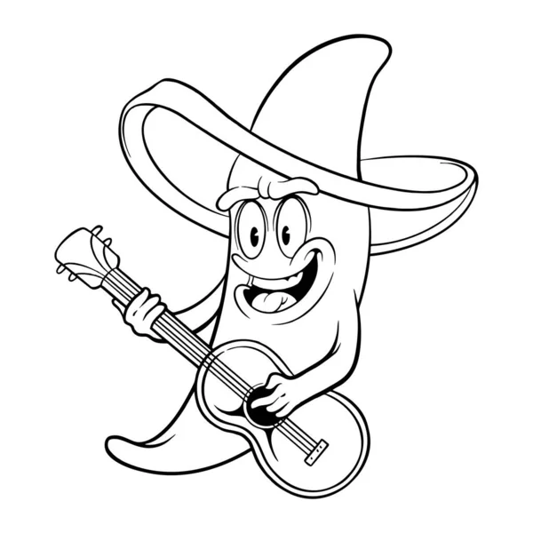 Chapeau Sombrero Poivre Piment Guitare Mexique Cinco Mayo Illustrations Vectorielles — Image vectorielle