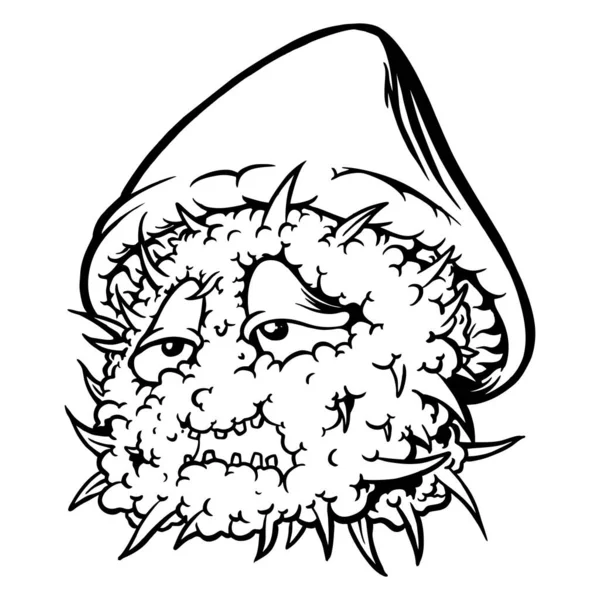 Champignons Monstre Visage Feuille Bourgeon Cannabis Illustrations Vectorielles Monochromes Pour — Image vectorielle