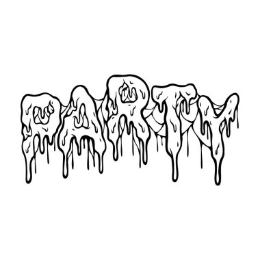 Ürkütücü parti kelime erimesi metin monokrom vektör illüstrasyonları iş logonuz, ticari tişört, çıkartmalar ve etiket tasarımları, poster, tebrik kartı reklam şirketi veya markalar için