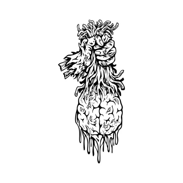Monster Zombie Mit Gehirn Monochromen Vektorillustrationen Für Ihre Arbeit Logo — Stockvektor