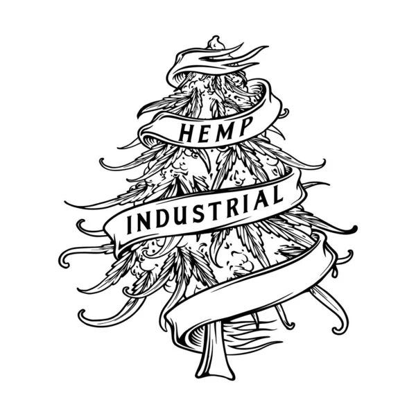 雑草の芽の葉の植物麻工業用リボンバナー装飾シルエットベクトルイラストあなたの仕事のロゴ 商品Tシャツ ステッカーやラベルデザイン ポスター グリーティングカード広告ビジネス会社やブランドのための — ストックベクタ