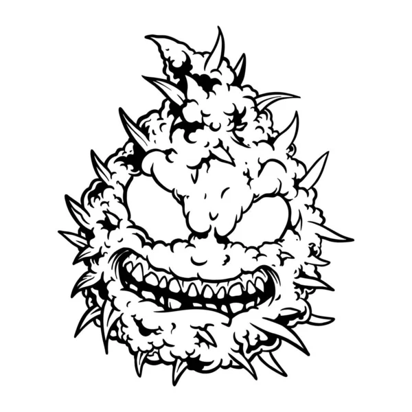 Weed Bud Monster Plant Cannabis Leaf Logo Monochrome Vector Illustrations — Vetor de Stock