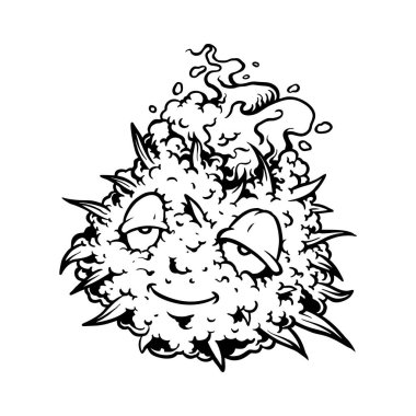 Şirin ot yaprağı canavarı iş logonuz için kenevir monokrom vektör çizimleri, ticari tişört, çıkartmalar ve etiket tasarımları, poster, tebrik kartı reklam şirketi veya markalar için