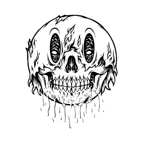 Evil Melted Zombie Skull Smiley Emoticons Monochrome Vector Illustraties Voor — Stockvector