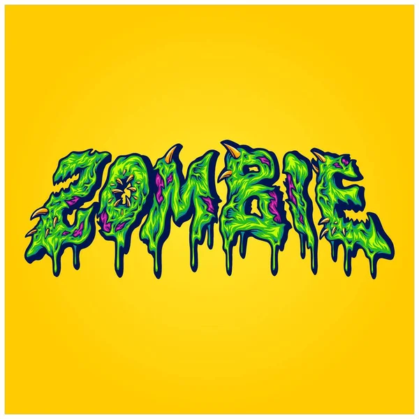 Mot Effrayant Zombie Fondu Main Lettrage Texte Illustrations Vecteur Pour — Image vectorielle