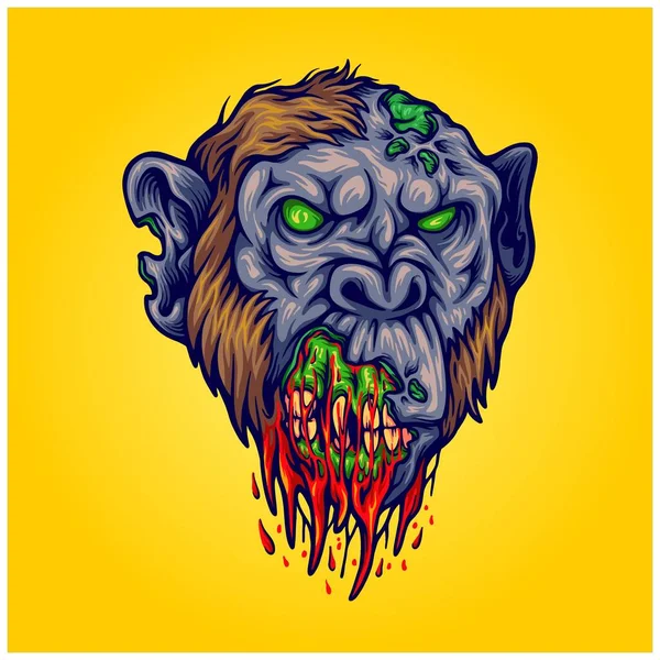 Läskig Zombie Monster Apa Huvud Logotyp Illustrationer Vektor För Ditt — Stock vektor