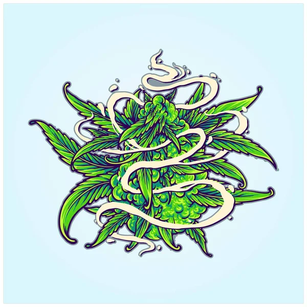 Hierba Cáñamo Hoja Planta Brote Cannabis Efecto Humo Logo Ilustraciones — Vector de stock