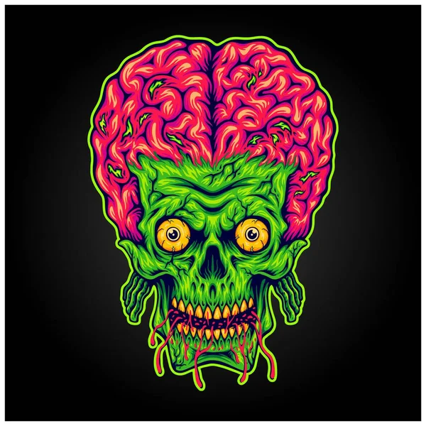Gruseliger Kopf Totenkopf Zombie Monster Kopf Logo Cartoon Illustrationen Vektor — Stockvektor