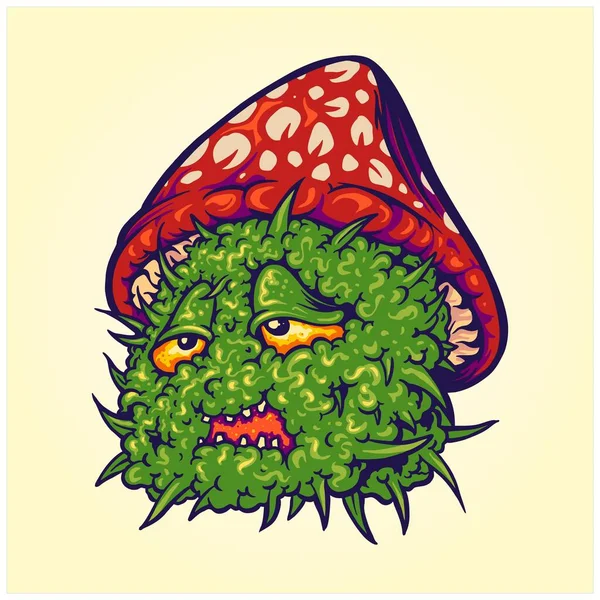 Funny Monster Funghi Erbaccia Pianta Logo Illustrazioni Vettore Vostro Logo — Vettoriale Stock