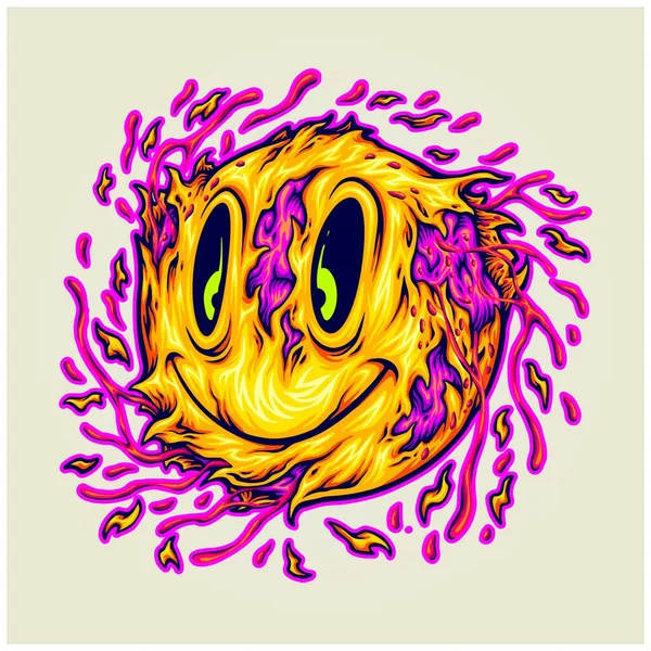 Assustador Derretendo Monstro Zombie Smiley Emoji Logotipo Ilustrações Dos Desenhos —  Vetores de Stock