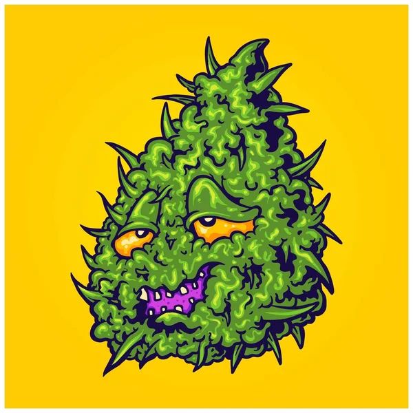 Weed Sativa Hemp Leaf Marijuana Plant Logo Cartoon Illustrations Vector — Stock Vector