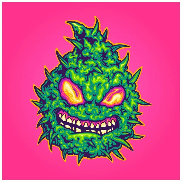 Spooky Cannabis Bud Cânhamo Planta Marijuana Folha Logotipo Desenhos Animados —  Vetores de Stock