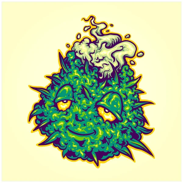 Funny Weed Sativa Bud Leaf Cannabis Smoke Logo Illustrations Vecteur — Image vectorielle