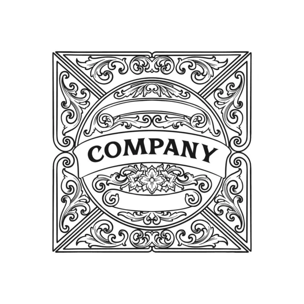 Klasyczny Frame Company Label Najwyższej Jakości Dekoracje Kwiatowe Monochromatyczne Ilustracje — Wektor stockowy