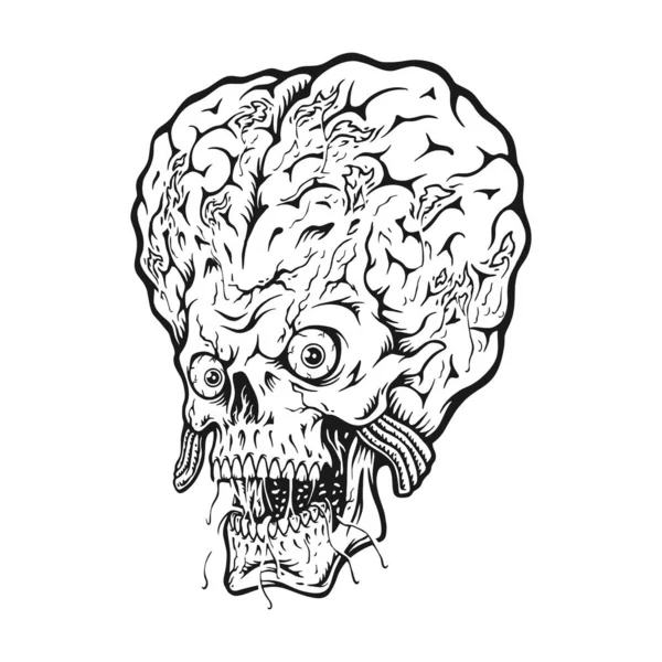 Страшный Череп Мозг Ужаса Иллюстрации Лица Монохромный Вектор Вашей Работы — стоковый вектор