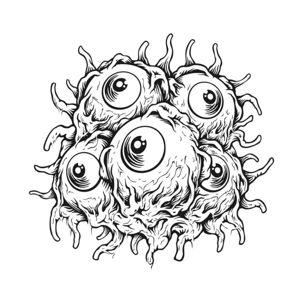 Läskiga Zombie Eyeball Skräck Mardröm Illustrationer Monokrom Vektor För Ditt — Stock vektor