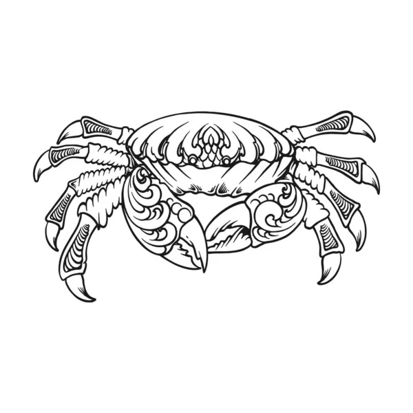 Illustrazioni Vettoriali Lusso Incise Granchio Mare Animale Marino Ornamento Floreale — Vettoriale Stock