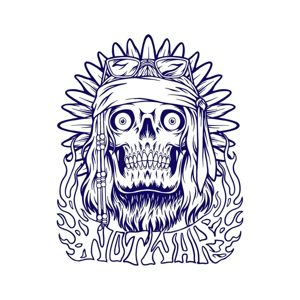 Funky Tête Crâne Hippie Pas Lettrage Guerre Avec Bandeau Lunettes — Image vectorielle