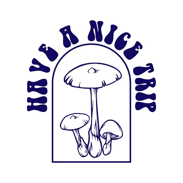 Magische Pilze Mit Einem Schönen Trip Schriftzug Logo Illustration Silhouettenvektor — Stockvektor