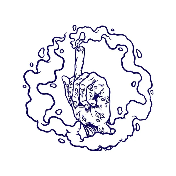 Monster Zombie Ruční Joint Kouření Konopí Ilustrace Silueta Vektor Pro — Stockový vektor