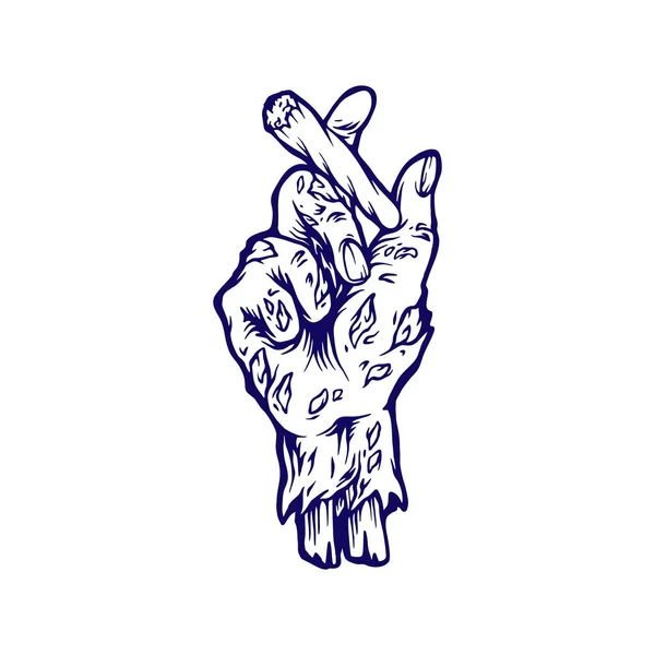 Monster Zombie Ruční Joint Kouření Konopí Logo Ilustrace Monochromatický Vektor — Stockový vektor