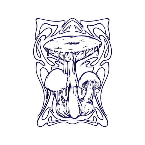 Trippy Magic Mushroom Psychedelische Ornament Illustratie Silhouet Vector Voor Werk — Stockvector