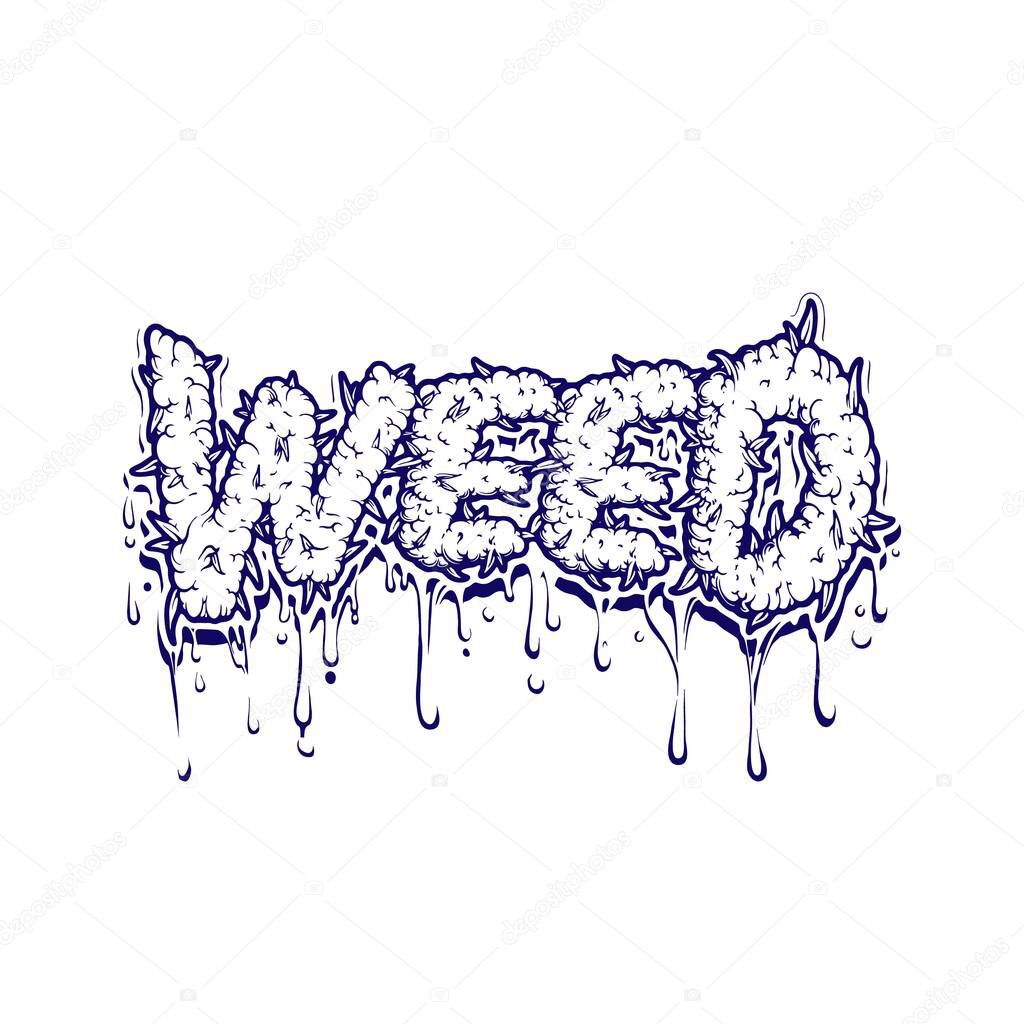 Weed word lettering cannabis leaf smoke effect illustration monochrome vector for your work logo, merchandise t-shirt, stickers and label designs, poster, greeting cards advertising business company or brands