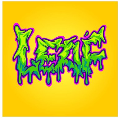 İş logonuz için yapışkan metin logosu illüstrasyon vektörü, ticari tişört, çıkartma ve etiket tasarımları, poster, tebrik kartı reklam şirketi veya markalar için yaprak yazı tipi kelime