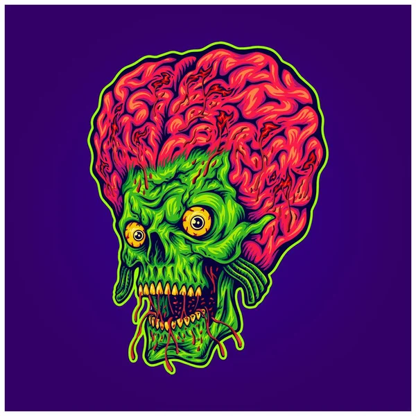 Caveira Alienígena Cérebro Assustador Alienígena Cabeça Ilustrações Vetor Para Seu — Vetor de Stock