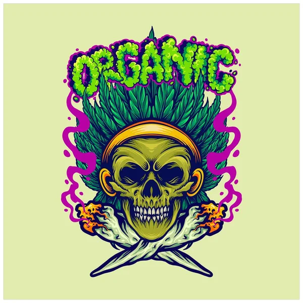 두개골 Cannabis 드레싱 티셔츠 스티커와 디자인 포스터 회사나 브랜드의 인사장 — 스톡 벡터