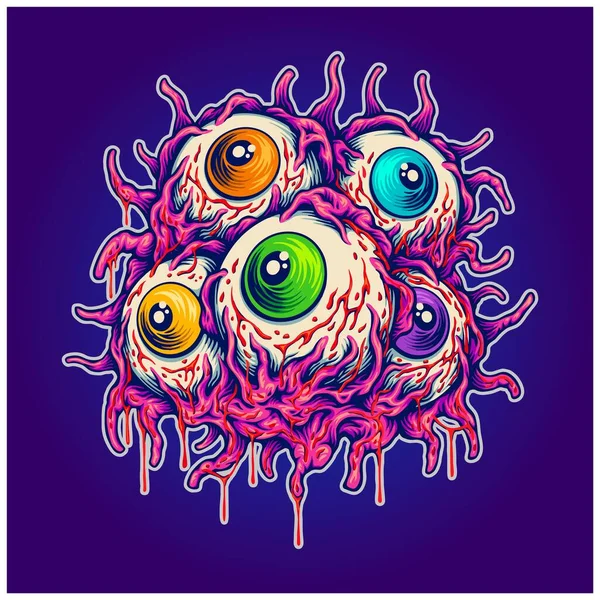 Skräckögonglober Slemmiga Monster Läskig Logotyp Illustrationer Vektor För Ditt Arbete — Stock vektor