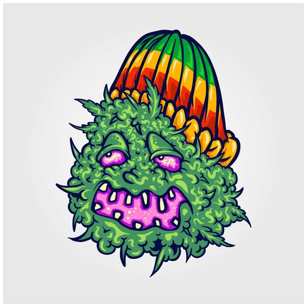 Buds Marijuana Lapidé Rasta Porter Chapeau Jamaïcain Illustrations Vecteur Pour — Image vectorielle