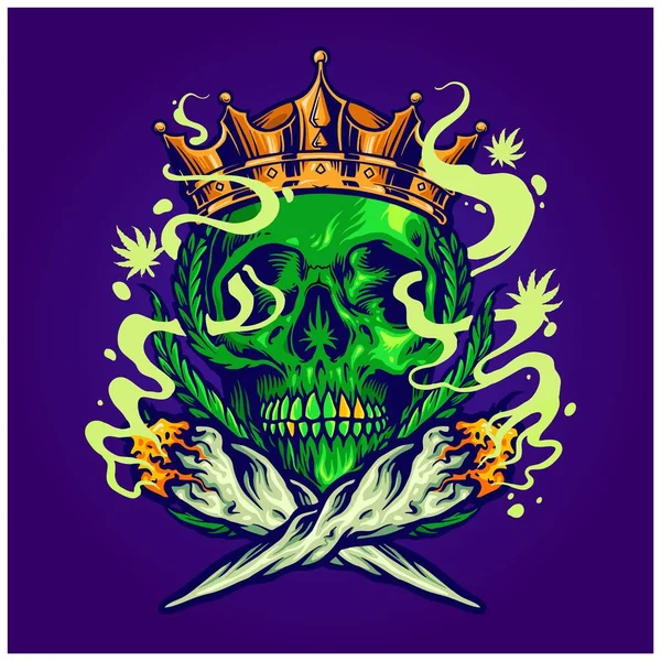 Menselijke Schedel Draagt Koninklijke Kroon Roken Marihuana Joint Illustraties Vector — Stockvector