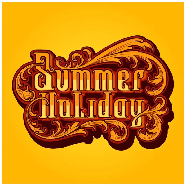 Letní Prázdninový Nápis Klasickým Rytým Ornamentálním Hraničním Ilustračním Vektorem Pro — Stockový vektor