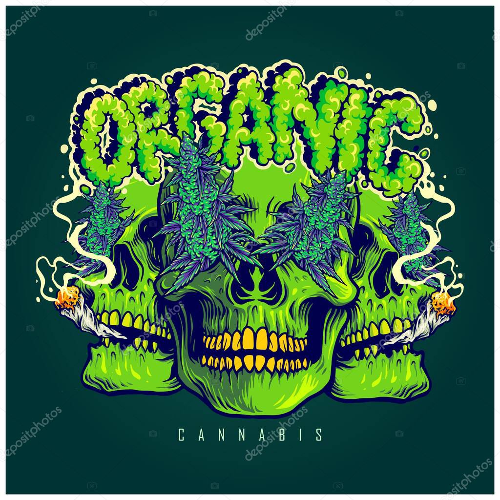 High skull brotherhood stoned marijuana joints illustrations vector for your work logo, merchandise t-shirt, stickers and label designs, poster, greeting cards advertising business company or brands
