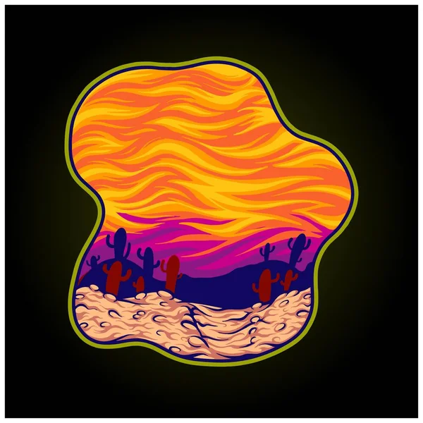 Wüstenlandschaft Vor Einbruch Der Dunkelheit Hintergrund Logo Illustrationen Vektor Für — Stockvektor