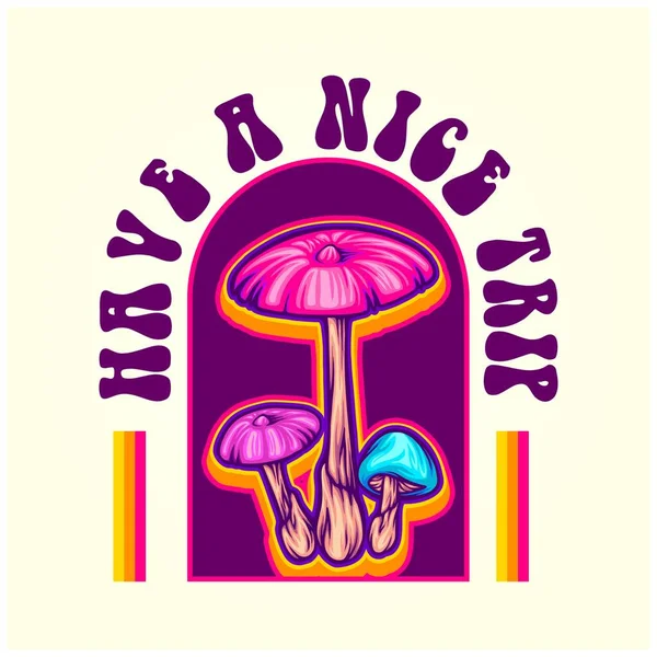 Wilde Pilzpflanze Psilocybin Psychedelische Logo Illustrationen Vektor Für Ihre Arbeit — Stockvektor