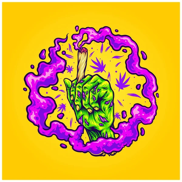Zombie Mão Iluminação Marijuana Conjunto Horror Ilustrações Vetor Para Seu —  Vetores de Stock