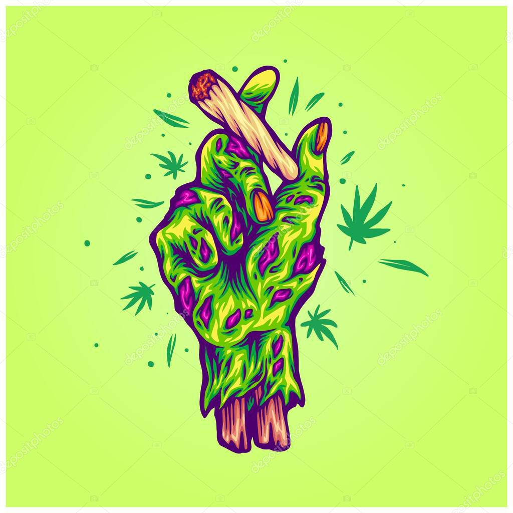 Monster hand lighting marijuana blunt stoner illustrations vector for your work logo, merchandise t-shirt, stickers and label designs, poster, greeting cards advertising business company or brands