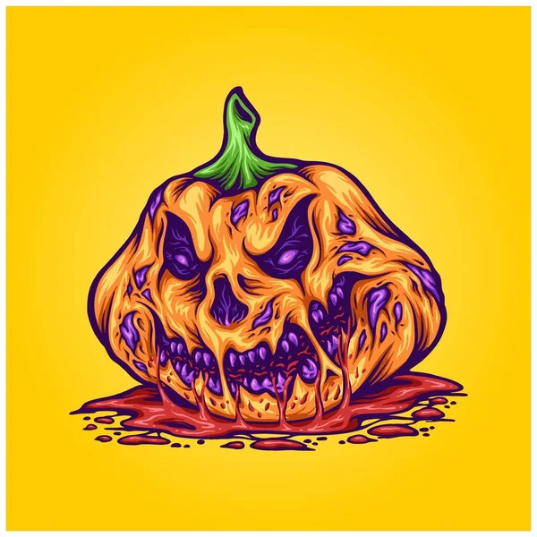 Cabeça Abóbora Assustadora Monstro Halloween Frutas Ilustrações Vetor Para Seu — Vetor de Stock