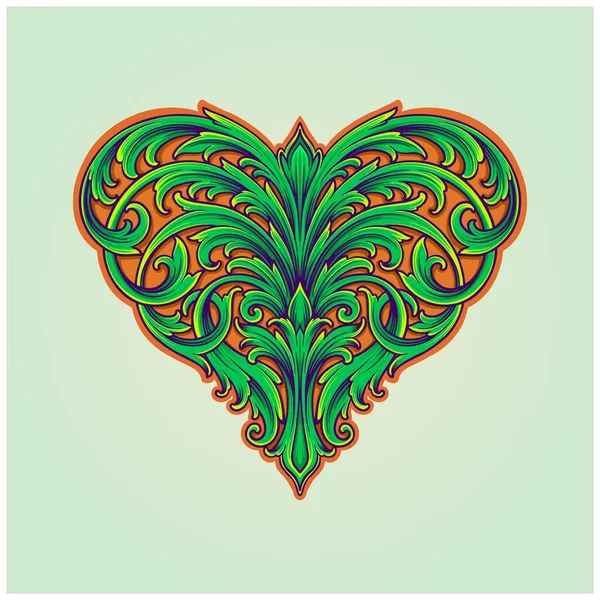 Classical Engraving Ornament Heart Shape Frame Illustrations Vector Your Work — Stock Vector