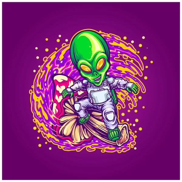 Alien Spaceman Surf Espaço Com Trippy Cogumelo Ilustrações Vetor Para —  Vetores de Stock