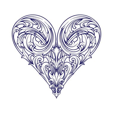 Lüks yaprak yaprakları kalp, iş logonuz, ticari tişörtün, çıkartmalarınız ve etiket tasarımlarınız, poster, tebrik kartları reklam şirketiniz ya da markalarınız için kabartma süsü vektör çizimleri oluşturur.