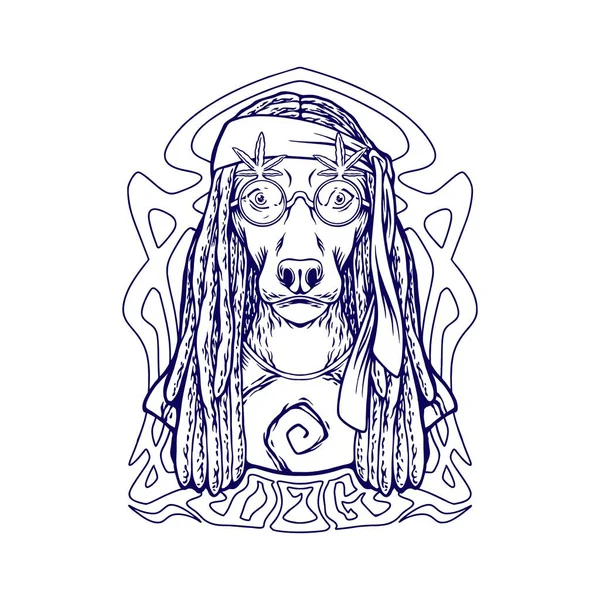 Irre Hunde Hippie Trippy Cannabis Blatt Brille Silhouette Vektor Illustrationen — Stockvektor