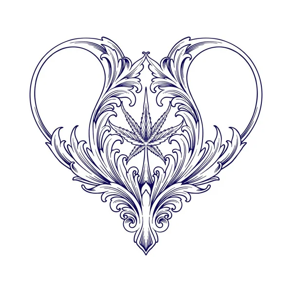 Unkrautblatt Herz Klassischen Viktorianischen Ornament Monochromen Vektorillustrationen Für Ihre Arbeit — Stockvektor