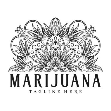 İş logonuz için mandala kenevir yaprağı marihuana logosu süsleme vektör çizimleri, ticari tişört, çıkartmalar ve etiket tasarımları, poster, tebrik kartı reklam şirketi veya markalar