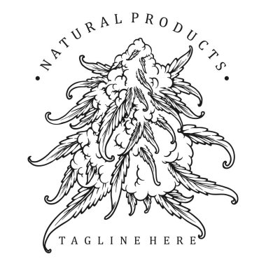 Marihuana tomurcuk yaprağı organik ürün logosu illüstrasyonları iş logonuz, ticari tişörtün, çıkartmalarınız ve etiket tasarımlarınız, poster, tebrik kartı reklam şirketiniz veya markalarınız için tek renkli vektör çizimleri