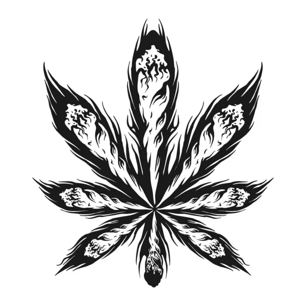 Спільний Завод Конопель Куріння Бур Янів Орнамент Логотип Ілюстрації Силует — стоковий вектор