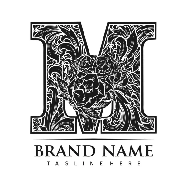 Clássico Inicial Fonte Florescer Elegante Ornamento Logotipo Monocromático Vetor Ilustrações — Vetor de Stock